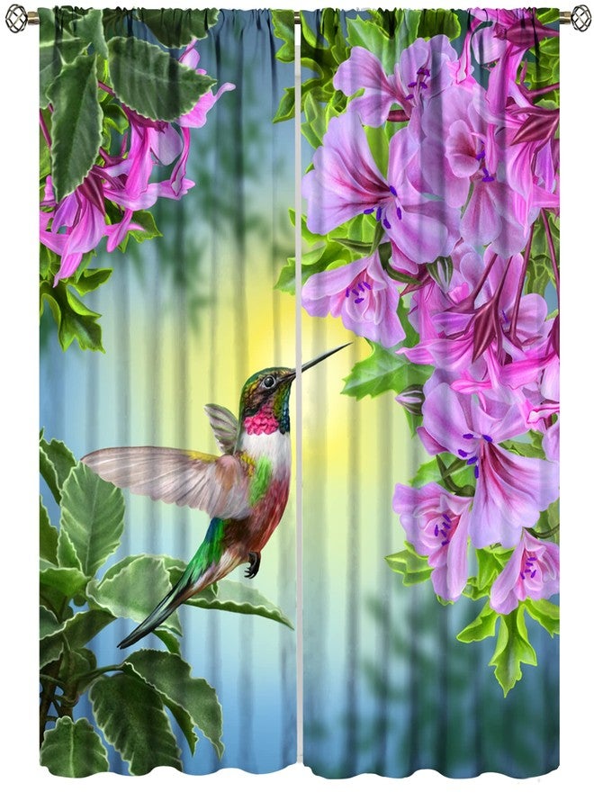 AuiMzoo Hummingbird Blackout Curtains, Beautiful Purple Floral Hummingbird Nature Theme, for Bedroom Living Room, 2 Panel Set, 42x45 Inch - Image 1